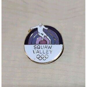 Vintage Squaw Valley USA Olympics Button Pin 1980s Palisades Tahoe‎ Lake Skiier